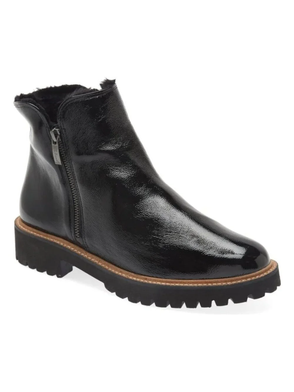 $550 Paul Green Natick Faux Fur Lined Boot LUG SOLE BLACK ZIP BLACK 8.5 (TF21)